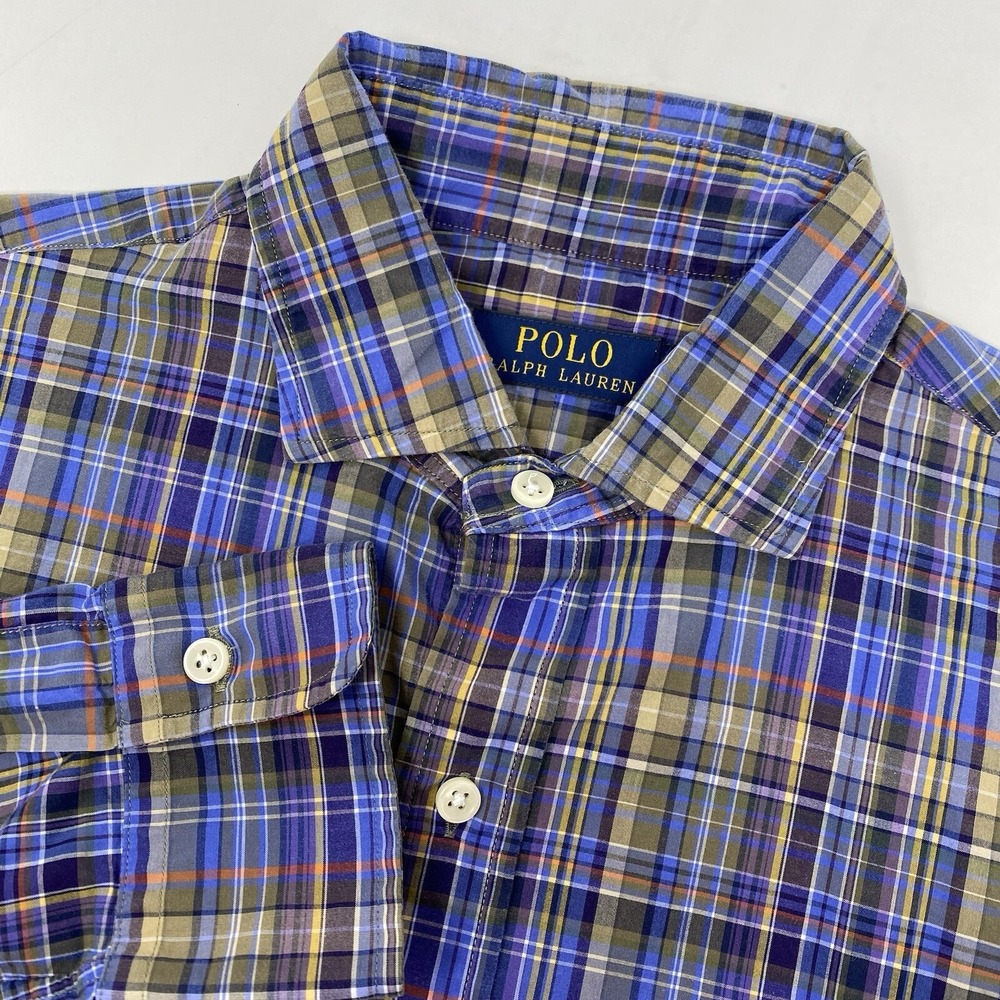 Polo Ralph Lauren Button Down Mens S Blue Olive Plaid Long Sleeve Pony Logo